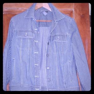 Navy/white striped jean jacket